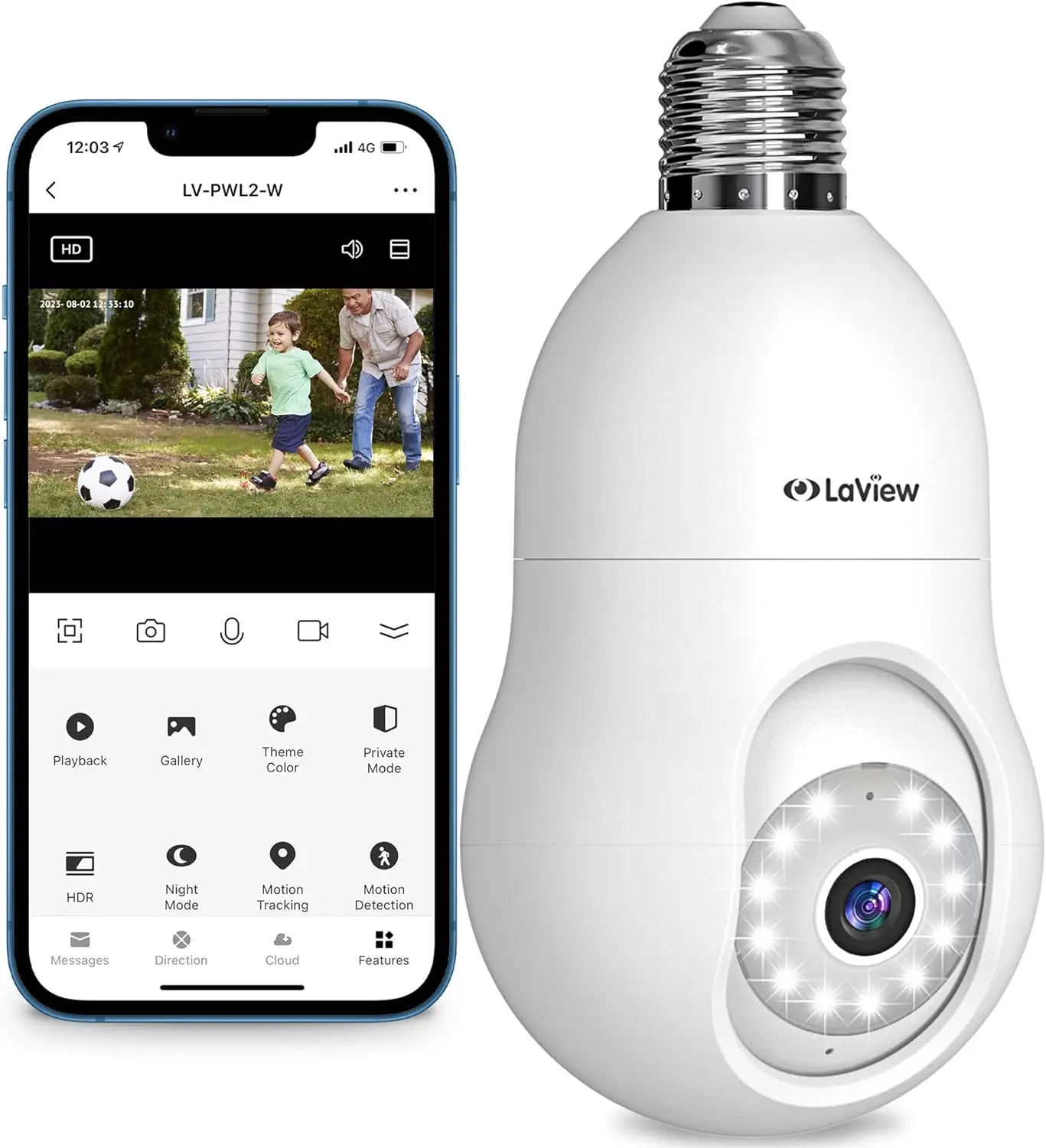

4MP 360° 2K Wireless Bulb Security Camera, Motion Detection, Alexa Compatible for Indoor Outdoor