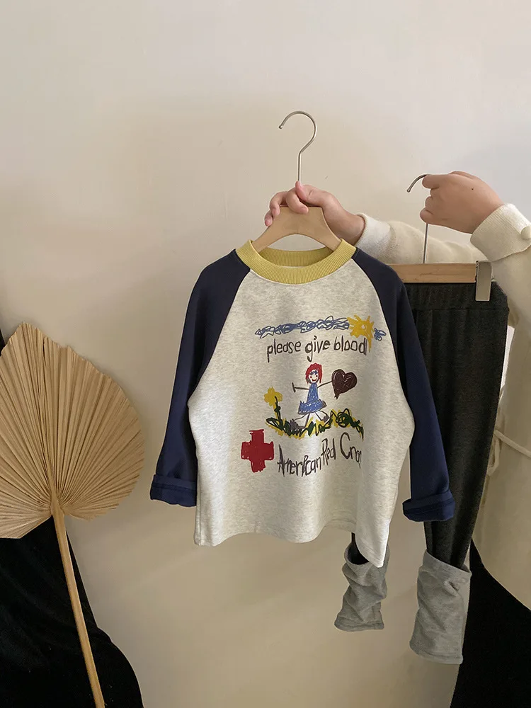 

Girls' Fun Graffiti Color-Block Letter Fleece Thickened Sweatshirt Autumn Winter New Patchwork Leggings Set Trendy