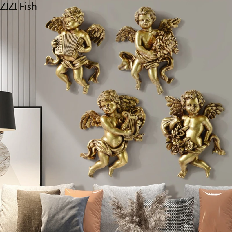 Resin Wall Decoration Ornaments Angel Sculpture 2-piece Set Pendant Character Statue Feature Wall Hanging Decorations Crafts