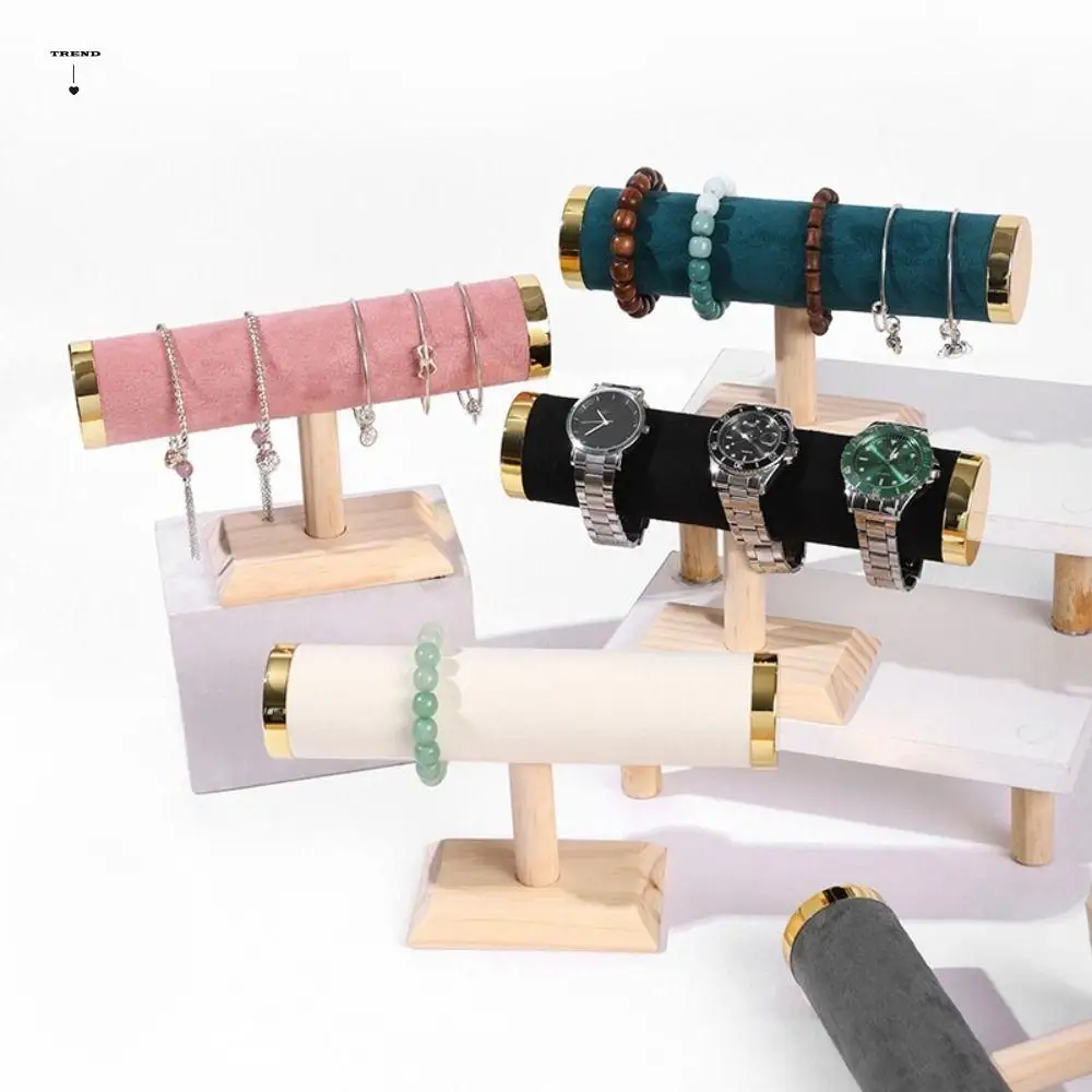 

T-bar Bracelet Display Stand Hairband Watch Wooden Jewelry Rack Holder Velvet Organizer Rack Jewelry Storage Stand Woman Girls