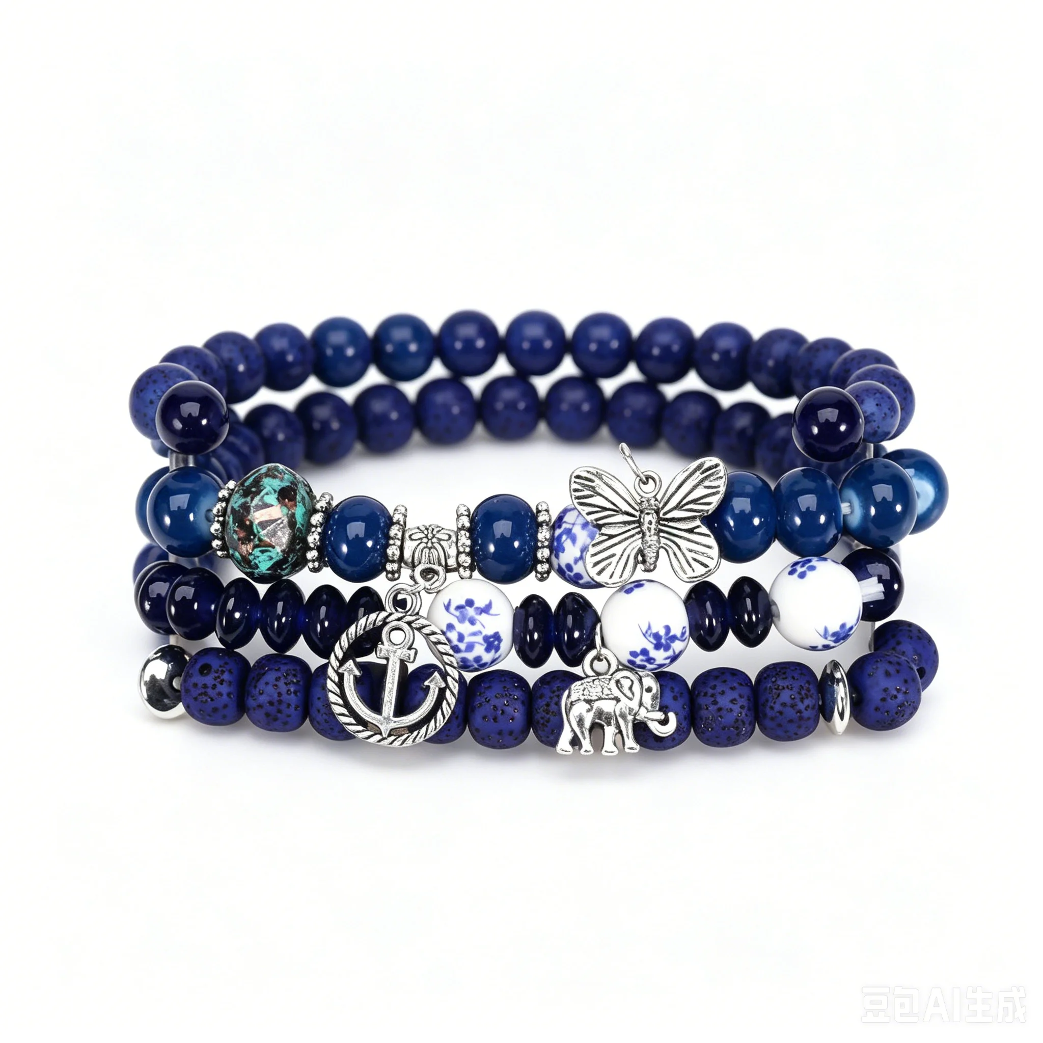 4pc blue bracelet with multi-layer small pendants, creative gift， accessory for daily commute and beach photo sessions
