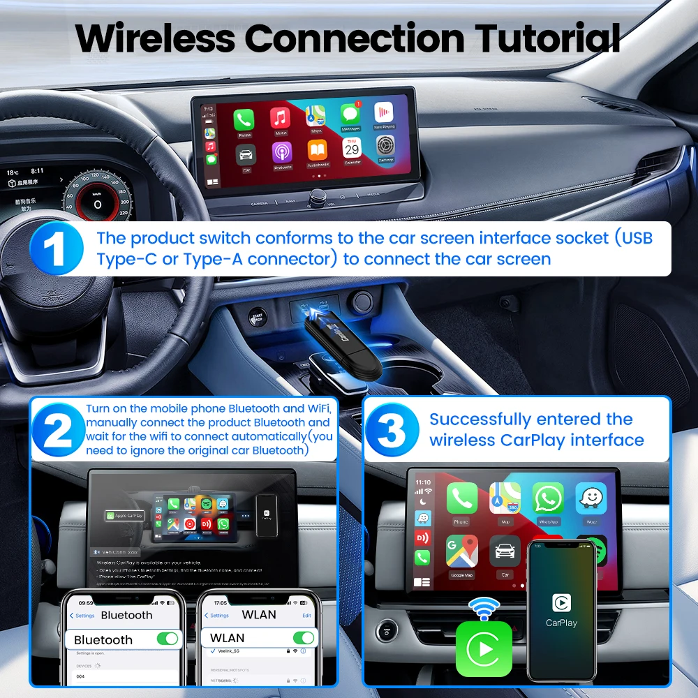 CarlinKit Wireless Carplay Adapter Smart Mini Wired to Wireless CarPlay Car USB Box OTA Update 2.4&5G Wifi Adapter for Mazda VW