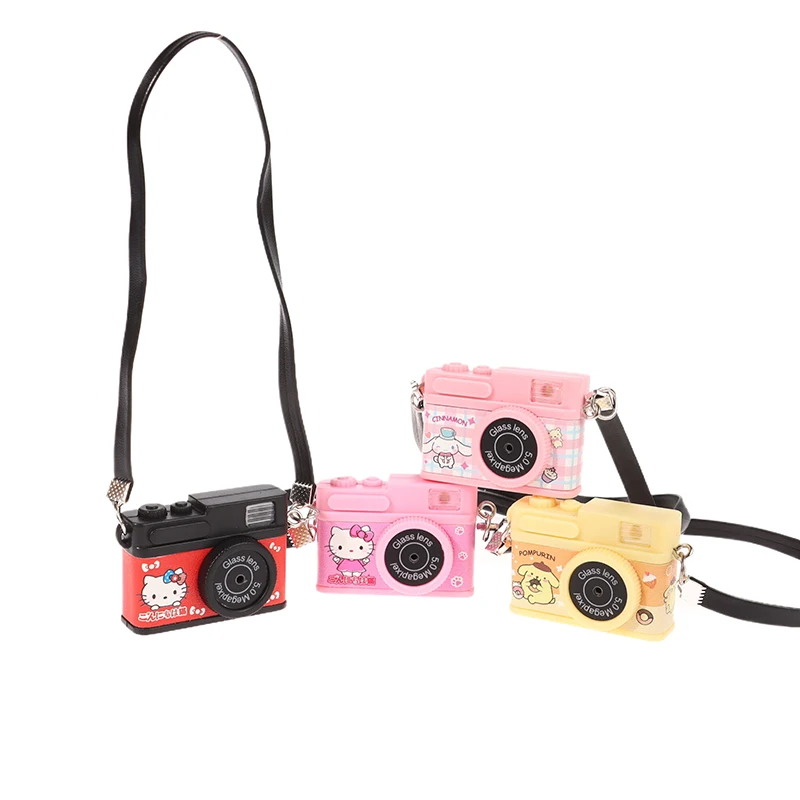 Correa de muñeca modelo de cámara SLR con disparador Flash, juguetes de cámara de casa de muñecas, Mini collar de cámara Sanrio, colgante de muñeca para vestir