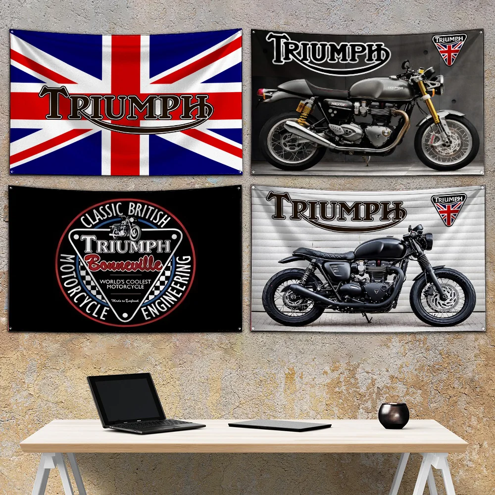 3x5 Ft Motorcycle Flag Polyester Digital Printing Banner for T-triumphs-T Garage Wall Art Out Door Decoration With Brass Grommet