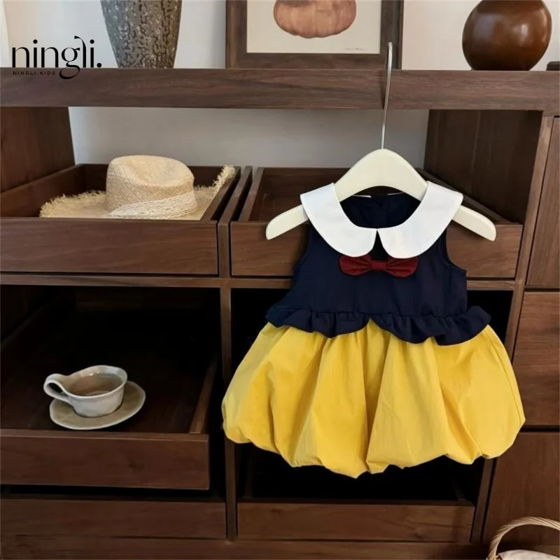 

Girls' Summer Dress New Style Baby Princess Cartoon FeeljkUniform Puff Doll Dress