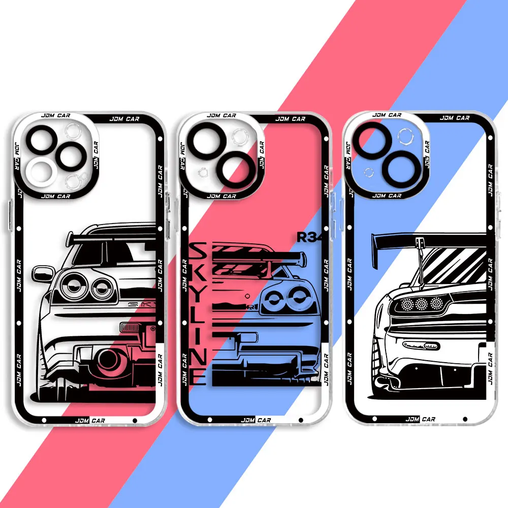 JDM Dream Car Clear Silicone Case for iPhone XR 12 11 Pro SE 14 Pro Max XS Max 7 8 15 Pro 13 Mini 12 Mini X Luxury Back Cover