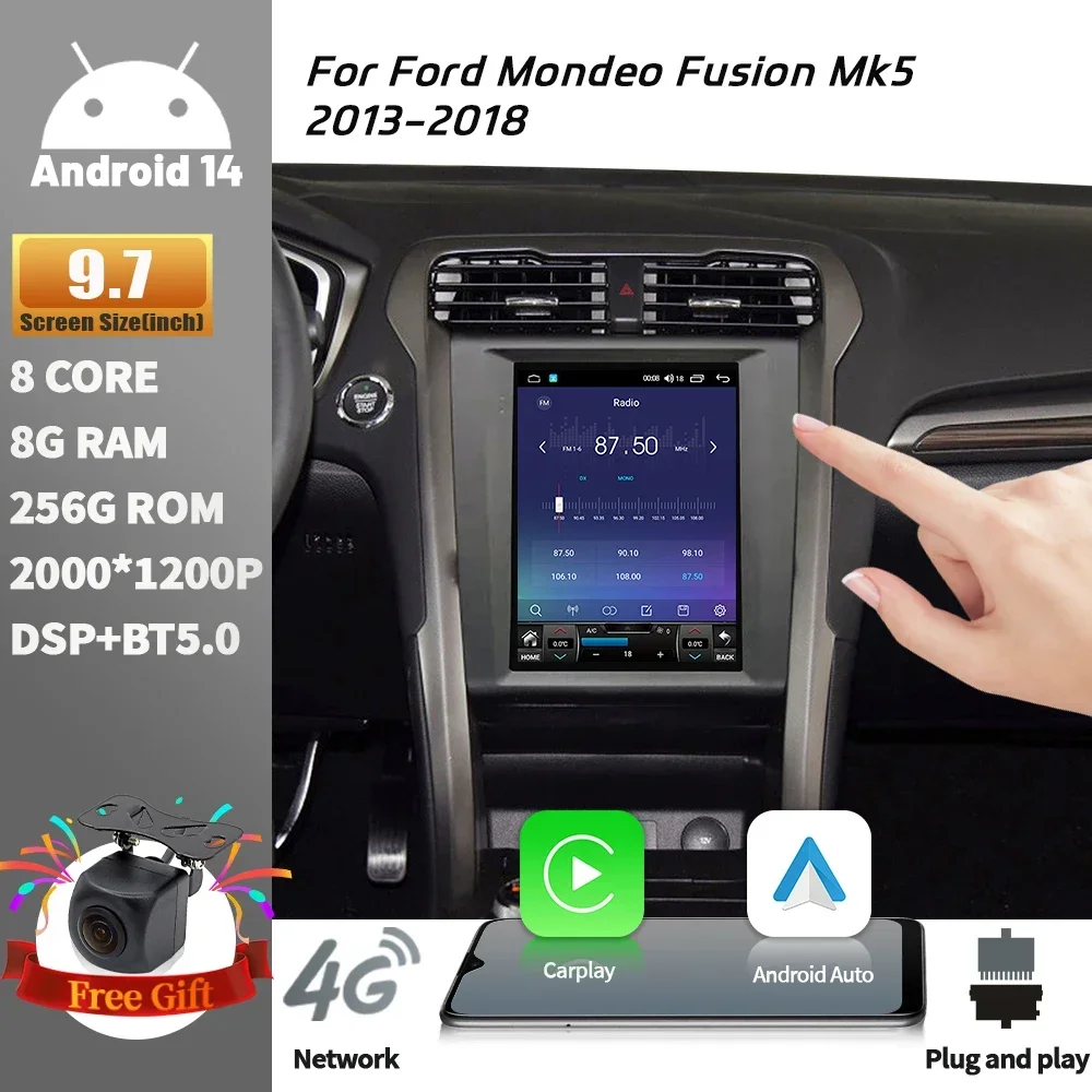 

9.7inch For Ford Mondeo Fusion Mk5 2013-2018 Android 14 BT Carplay Android Auto Car Radio Navigation Multimedia GPS Touch Screen