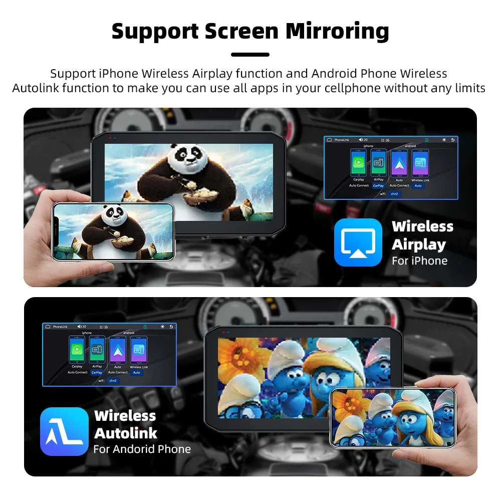 6,25 navegación para motocicleta pantalla inalámbrica CarPlay pantalla inalámbrica para motocicleta Android Auto Monitor TPMS DVR Dual BT