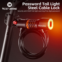 WEST BIKING Bicycle 5 Digit Password Tail Light Steel Cable Lock Anti-Theft 1.2m Bike Security  Cable Cycling Lock Bike Parts