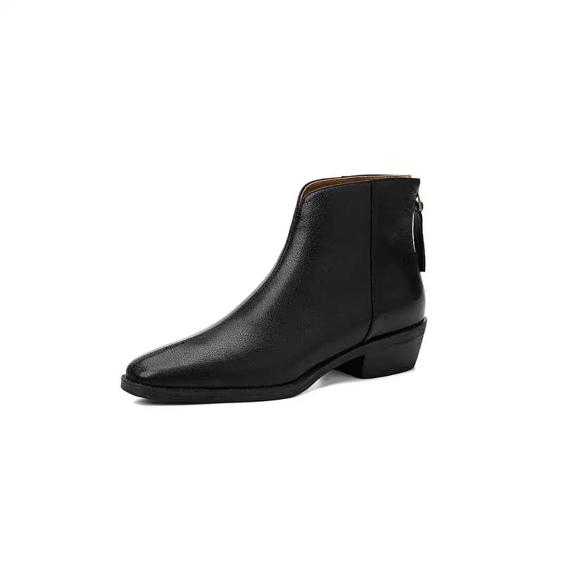 Krazing Pot 2027 Vintage Sheepskin Round Toe Med Heels Modern Motorcycle Boots Warm Winter Shoes Brand Back Zipper Ankle Boots