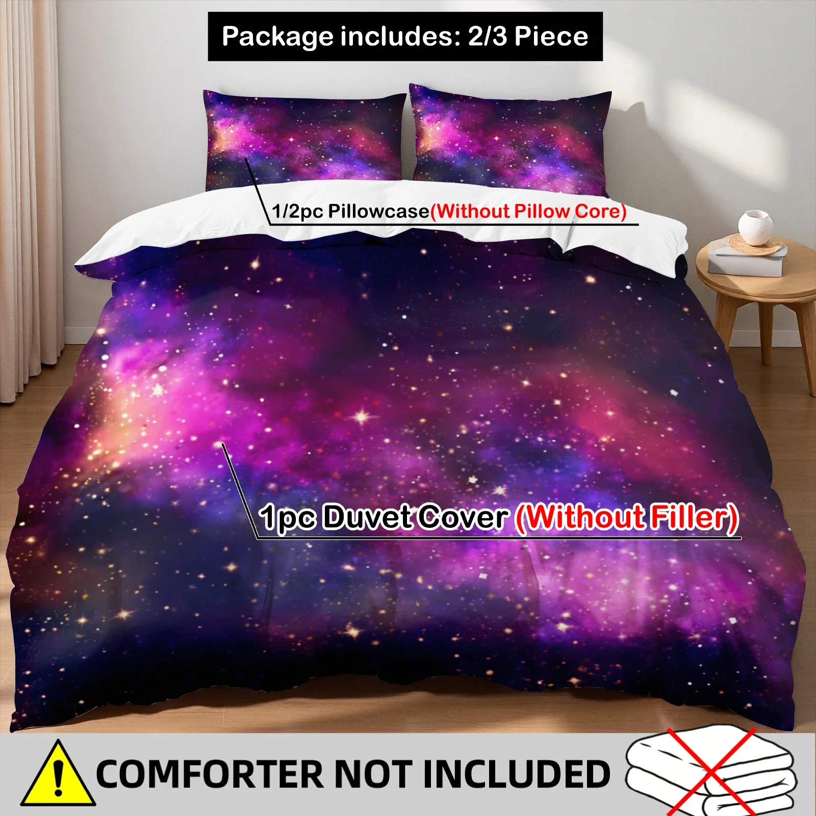3Pcs Bedding Set Romantic Starry Sky Win Twin Queen King PatternsSize with 2Pillowcases  Soft and Comfort Bedding Accessories