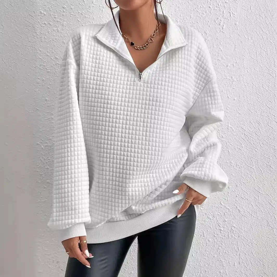 

Текстурный свитер с воротником-стойкой на молнии, 100% полиэстер, для повседневной носки, средней длины, однотонный