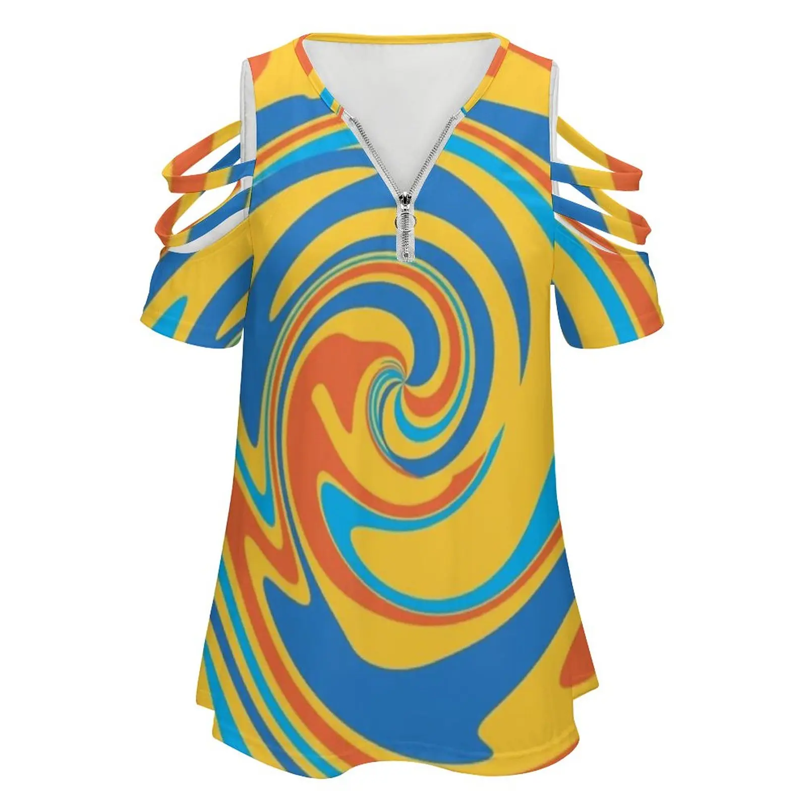 Tie-Dye Psychedelic Swirl Pattern Women Zipper Sexy Printed Vintage T Shirts Tops Full Print T-Shirt Tie Dye Hippie 60S