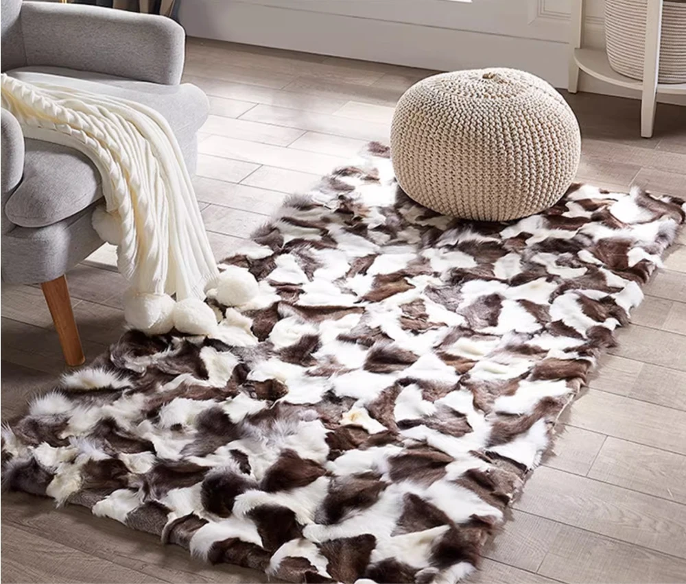 Fox Fur Carpet for Living Room, Bedroom Area Rug, Real Fur Modelroom Decoration Fox fur cushion sofa cushion leather