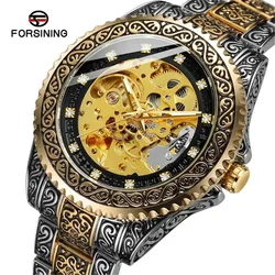 Forsining 378B High-End Men's Watches Waterproof Steel Gold Clock Automatic Mechanical Wristwatch Luminous Luxury Watch