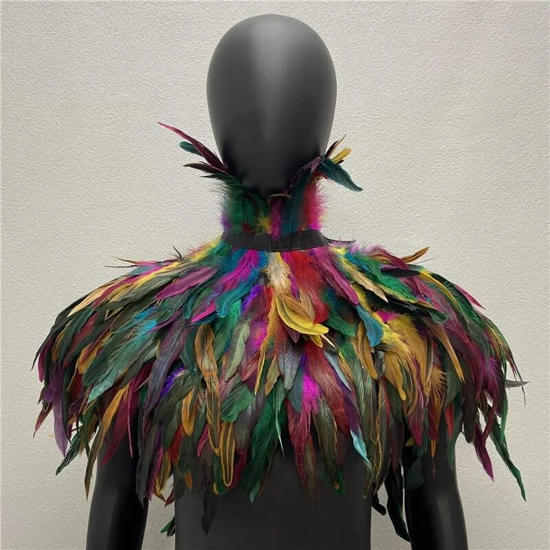 Capa de hombro para mujer, abrigo de fiesta, abrigo gótico Punk de plumas, ropa de baile de graduación, chal de plumas, abrigos de Halloween, chaquetas