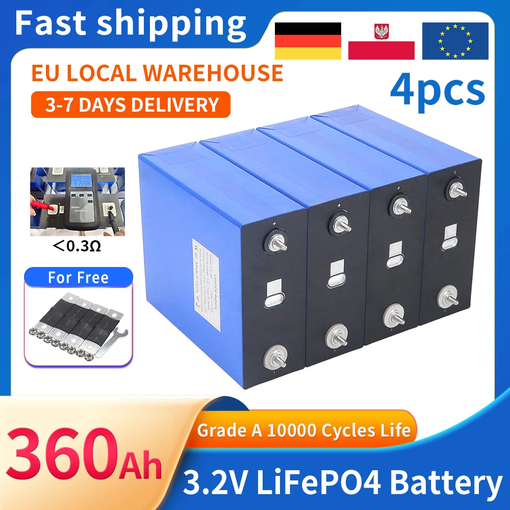 EU Stock 12V 350Ah 3.2V Lifepo4 360Ah Batterijcelpakket voor DIY camper, auto, boot, schip, bus, golfkar, camper, elektrische zonne-energieopslag