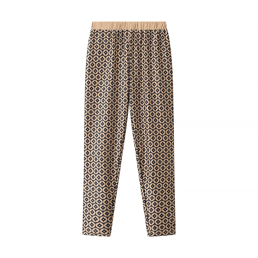-Conjunto de pantalones tipo jersey con estampado holgado para mujer, camisa informal de manga larga con cuello redondo, pantalones pitillo con cintura elástica, traje elegante para primavera y verano