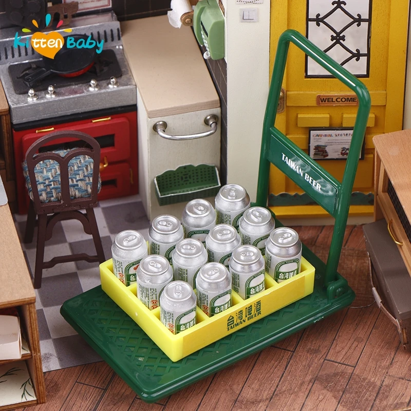 1 Set Furniture Parts Dollhouse Mini Handcart Shopping Accessory Supermarket Cart Beverage Boxes Model For Doll House Decor