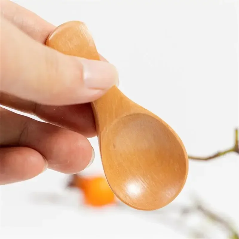 1pc Lotus Wood Nanmu Natural Wooden Spoon  Tea Coffee Condiment Salt Seasoning Sugar Spoon Ice Cream Tea Leaf Roung Scoop