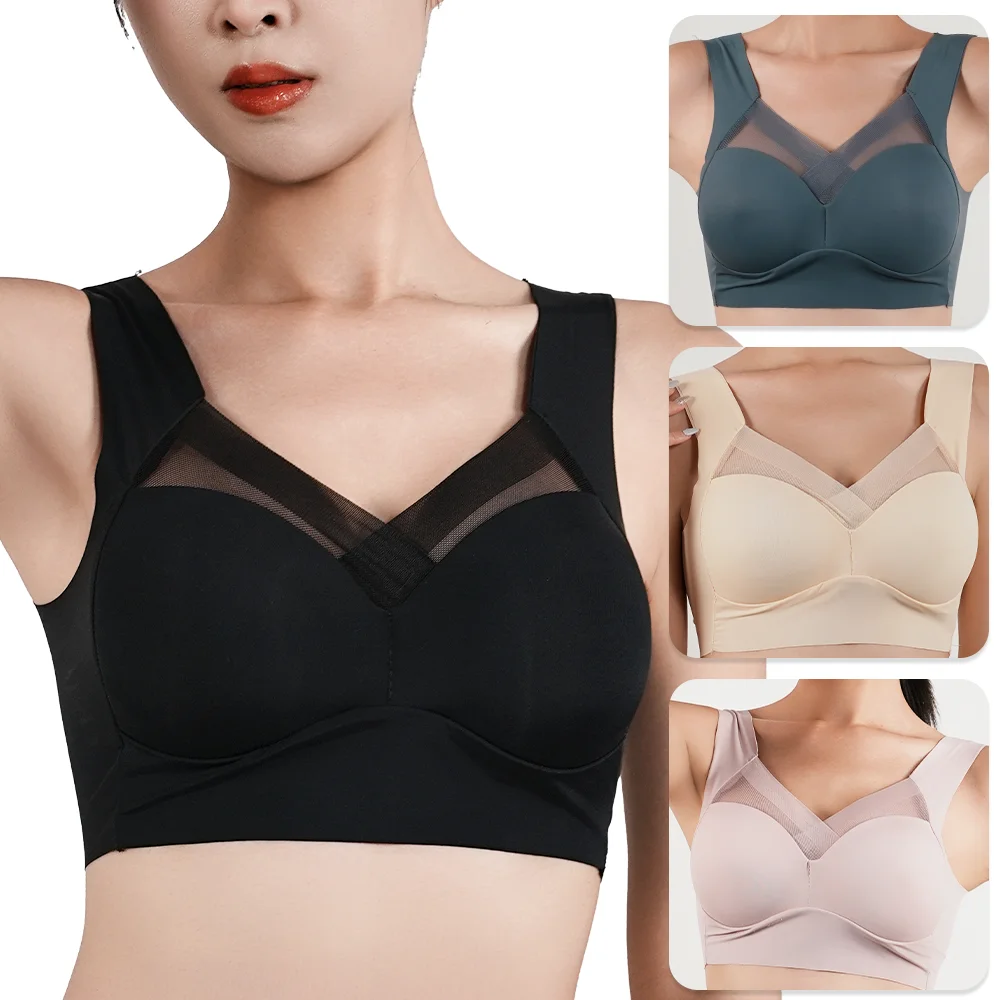 Women's Strappy Push Up Bra Seamless Padded Tops Casual Plus Size Soft Wireless Woman Bras XL-6XL Ice Silk Underwear