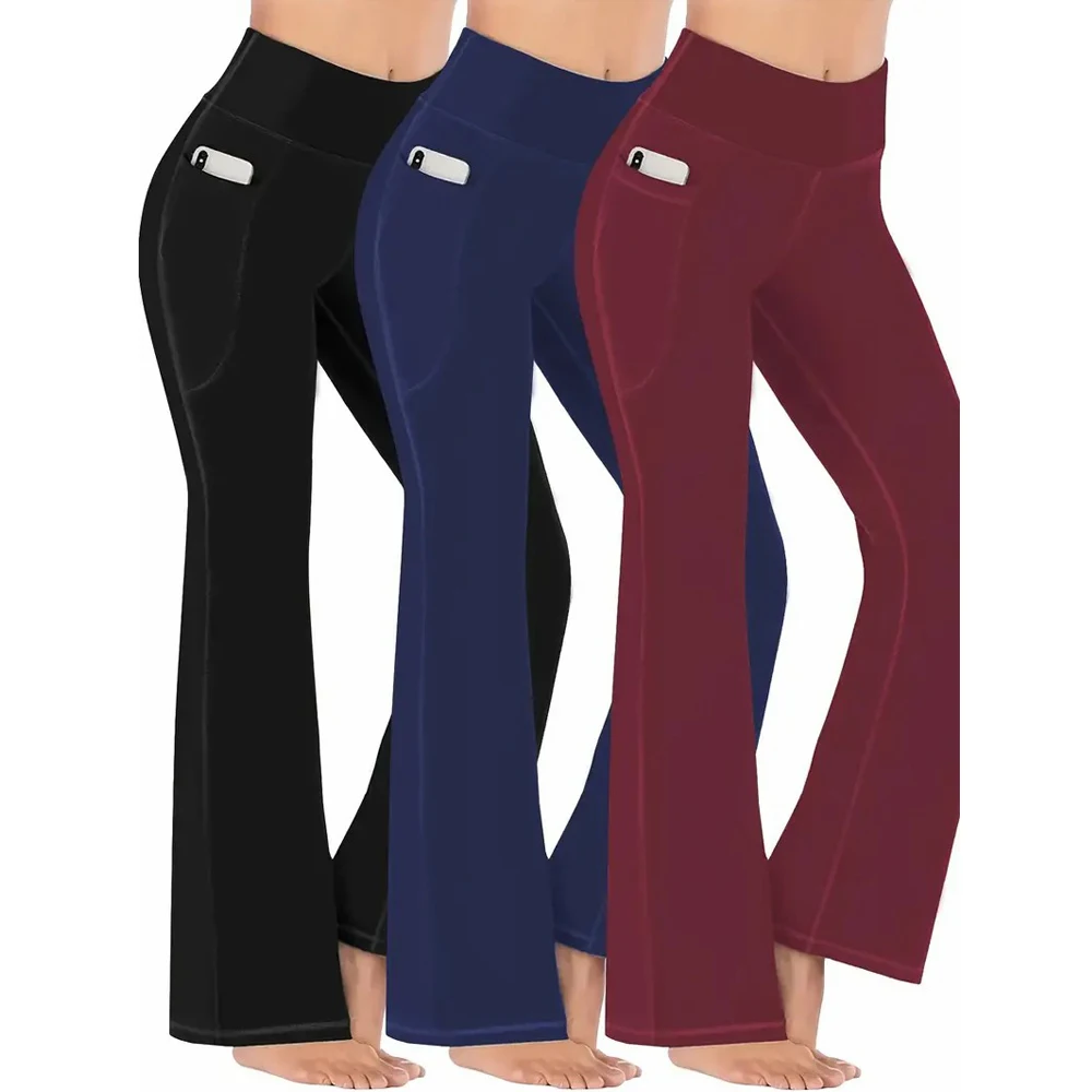 

Women's High Waist Yoga Flared Pants with Slimming Effect and Convenient Pockets - Perfect for Fitness and Workout Activities