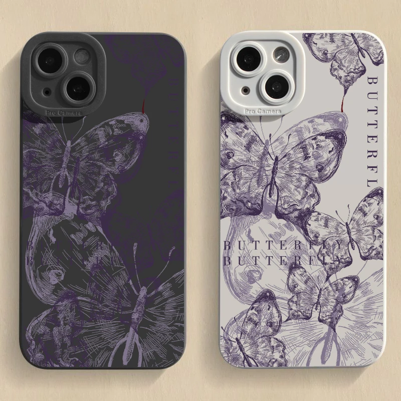 butterfly Silicone funny Phone Case For iPhone11 12 13 14 15Pro Max XS X XR 7 8 15 Plus SE 2020 Camera Lens Protection Cover