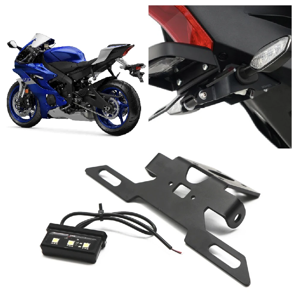 

Fit for Yamaha YZF R6 ABS YZF-R6 2017-2024 Motorcycle License Plate Holder Tail Eliminator LED Lights Registration Plate Bracket