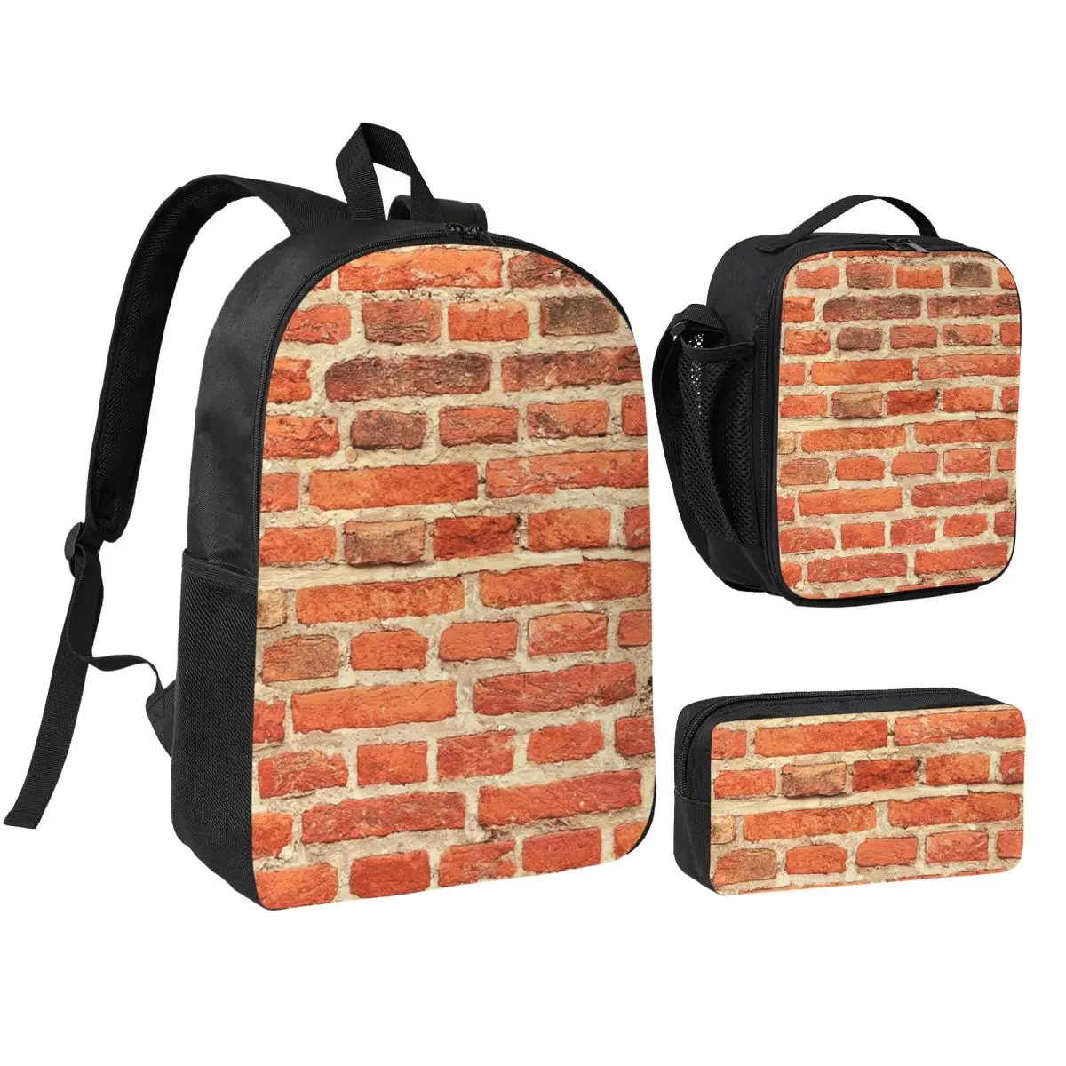 

The Red Brick Wall Backpack Boys Girls BookBag School Bag Shoulder Bags 3ps Insulated Lunch Bag Pencil Case