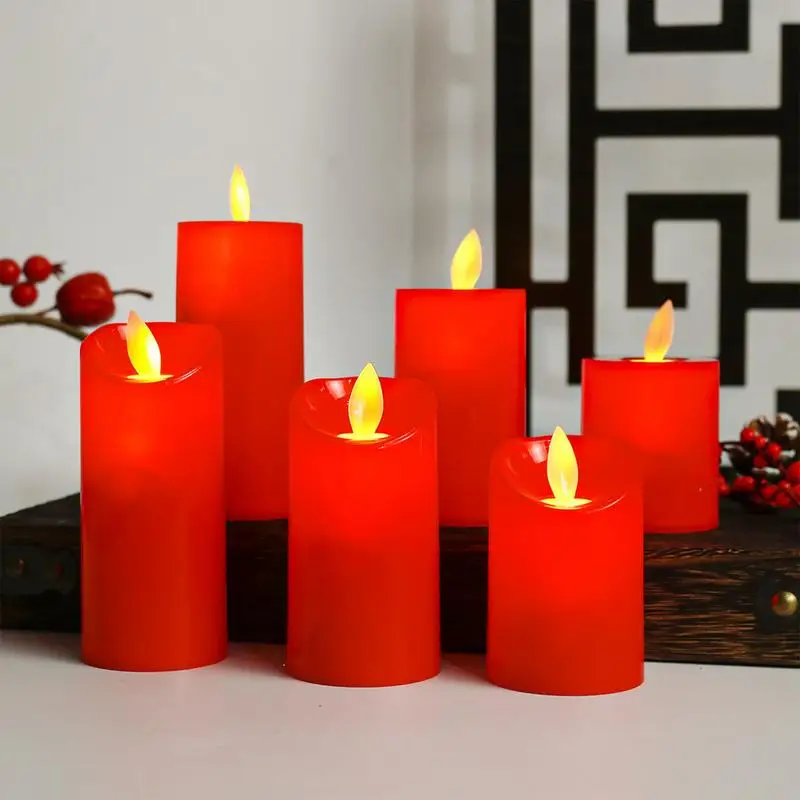 Red Moving Flame Candles Red Battery Power Flickering Candle Fake Candles for Christmas Wedding Centerpiece LED Candles Home