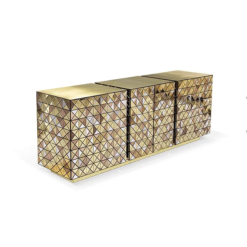 Luxury villa, large golden, luxury stainless steel restaurant, side cabinet