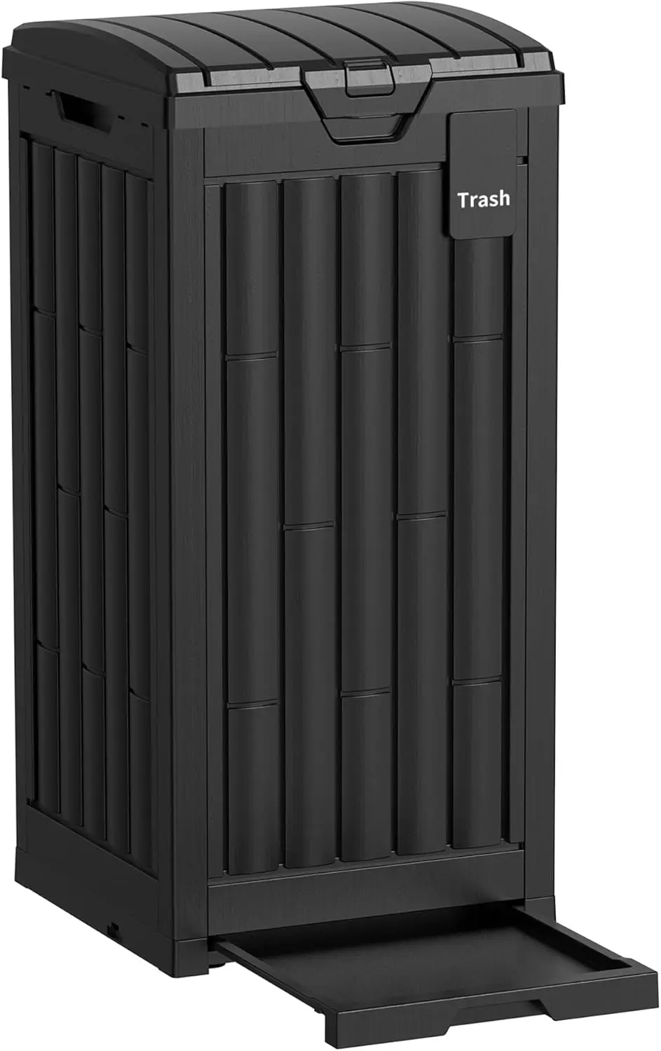 

30 Gallon Outdoor Trash Can with Hinged Lid and Drip Tray, Waterproof Resin Waste Bin for Patio, Garden, Backyard