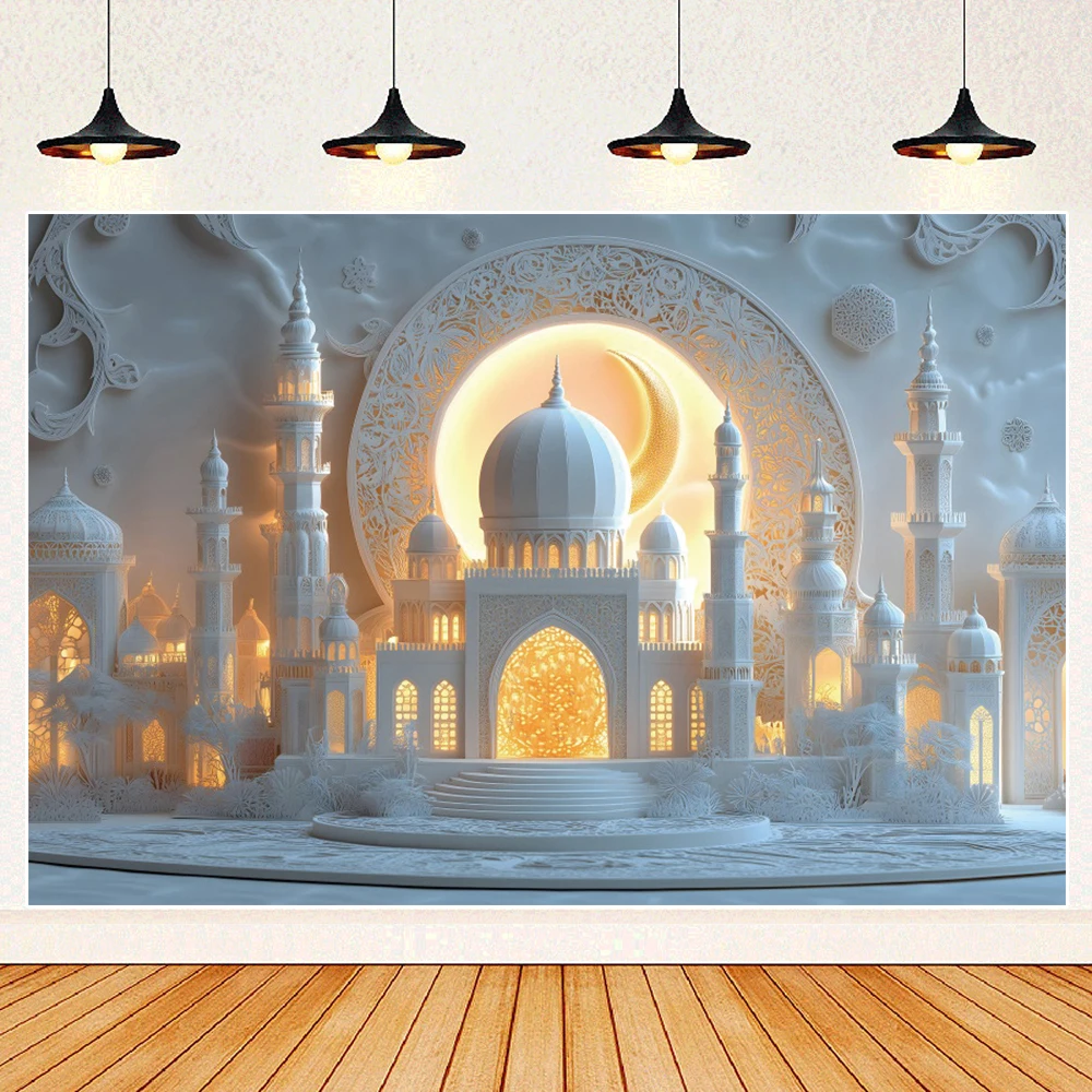 عيد مبارك 2025 ديكور راية خلفية أضواء القمر الذهبي رمضان كريم بناء إسلامي منزل مسلم حفلة صورة خلفية