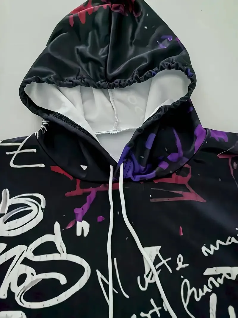 مجموعة القلنسوة الرجالية الجديدة لربيع وخريف 2025 هي طباعة كاجوال عصرية ناعمة ومريحة بنمط جرافيتي ثلاثي الأبعاد