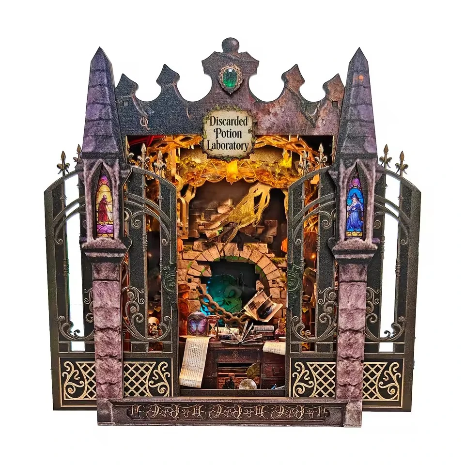 

DIY Book Nook Wooden Miniature Model Kits Twilight Potion Mystic Realm Bookend 3D Puzzle Bookshelf for Friends Birthday Gifts