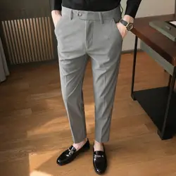 Velluto a coste Casual da uomo tinta unita autunno e inverno coreano Trendy Business Slim formale con cerniera tasche con bottoni pantaloni dritti