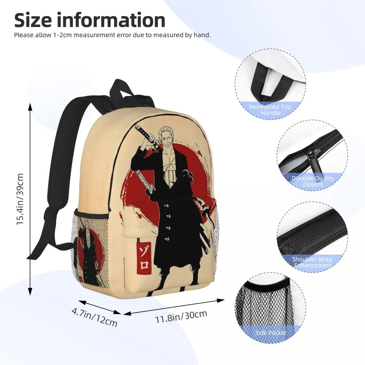 Roronoa Zoro, nueva moda de una pieza, mochila universitaria impermeable de alta capacidad, bolsa de viaje para ordenador portátil de moda de 15 pulgadas