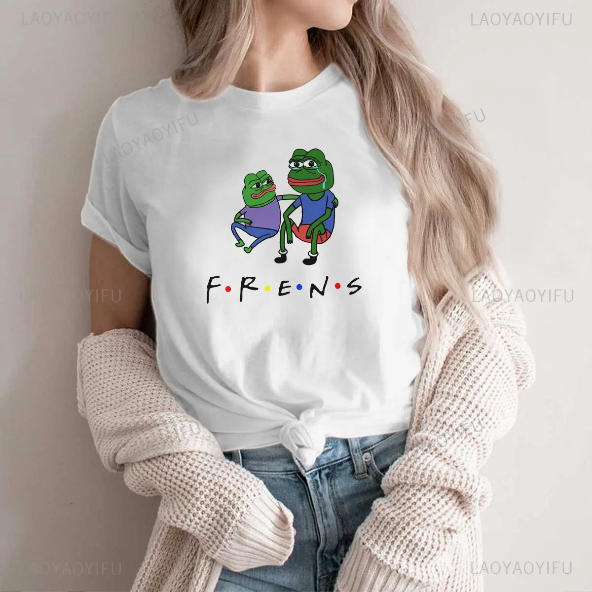 Frens for Girls TShirt Pepe Frog Animal Y2k Tees Fashion Male Cotton T Shirt Basic Summer Funny Frog Aesthetic Graphic Clothes