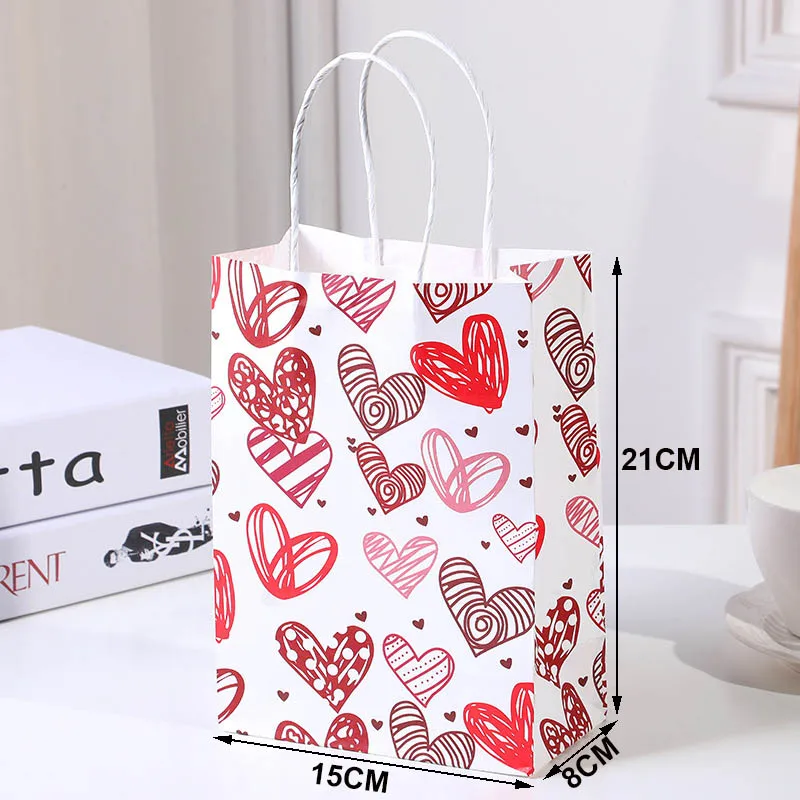 8/16/40pcs Valentine Day Theme Paper Bag with Handle Candy Cookies Gifts Bags Girls Birthday Party Wedding Party Decor Supplies