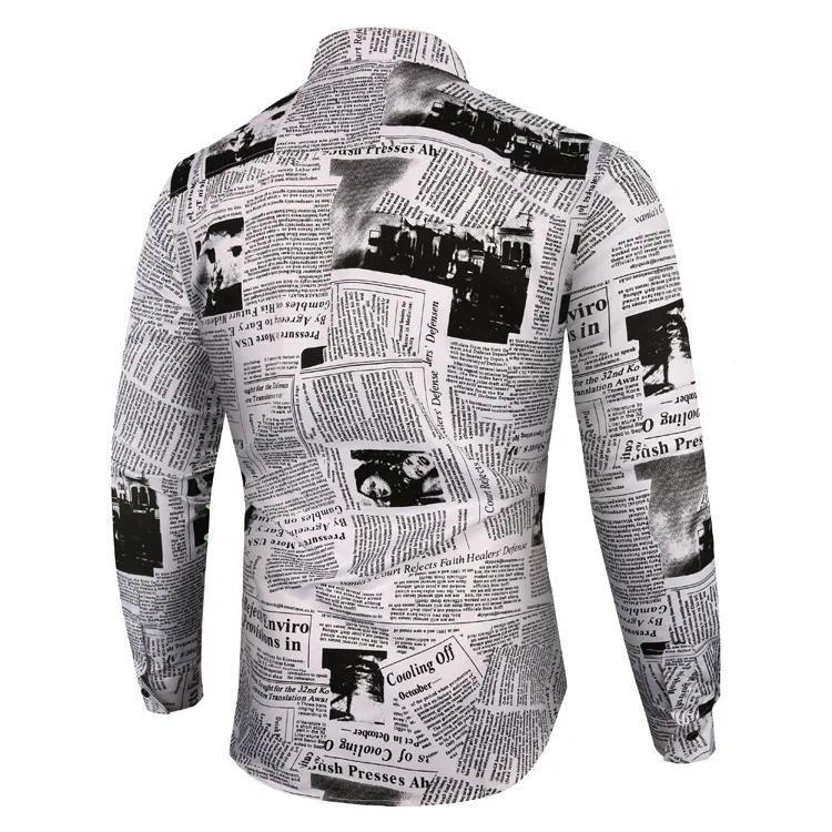 Camisas a cuadros de negocios para hombres, vestido Vintage de manga larga con estampado de periódico, camisas florales sociales, nueva llegada,