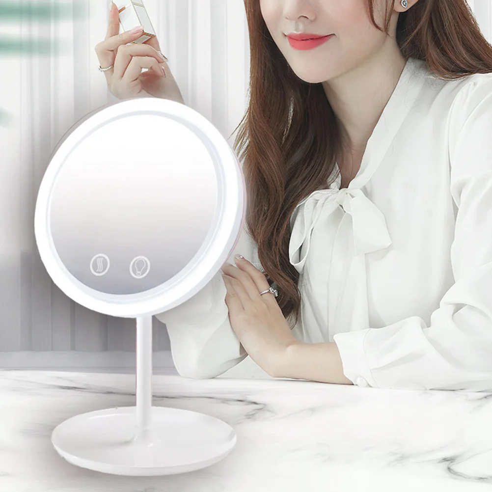 

1pc 180° Rotating Led Light Makeup Mirror With Fan 3-In-1 Fill Light Mirror For Desktop Vanity Household Use