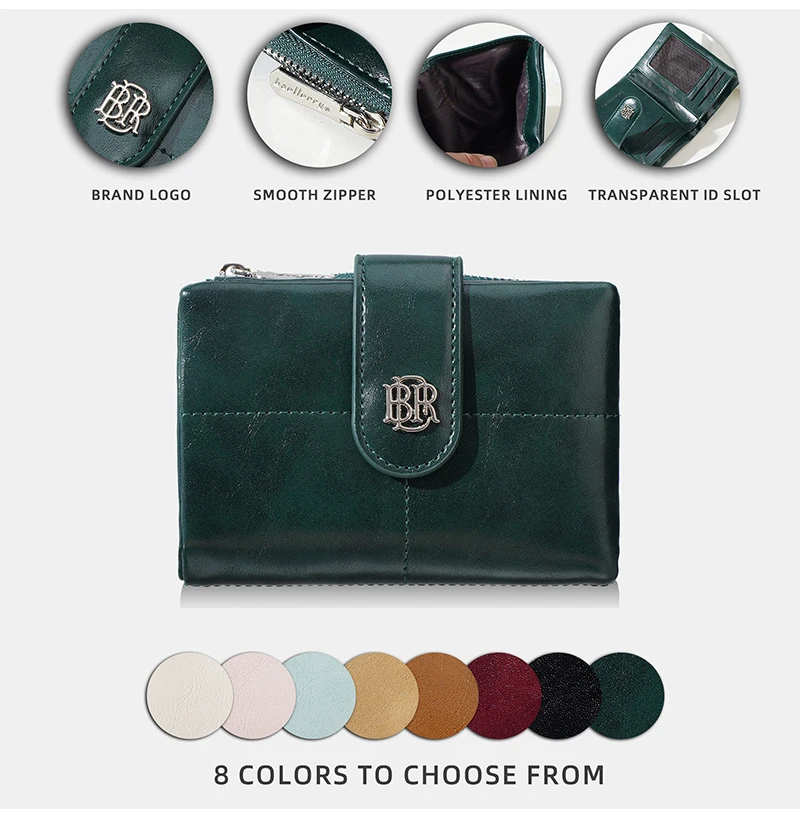 Baellerry Geldbörsen aus PU-Leder mit Metallknöpfen für Damen, einfarbig, modische kurze Geldbörsen, weibliche Tasche mit großem Fassungsvermögen und Kartenfächern – Detail 2
