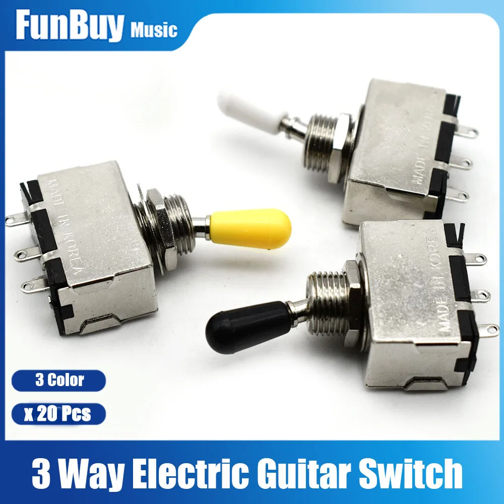 20pcs Chrome Box Style 3Way Closed Pickup Selector Toggle Switch for LP Electric Guitar Drop Shipping Black White Yellow