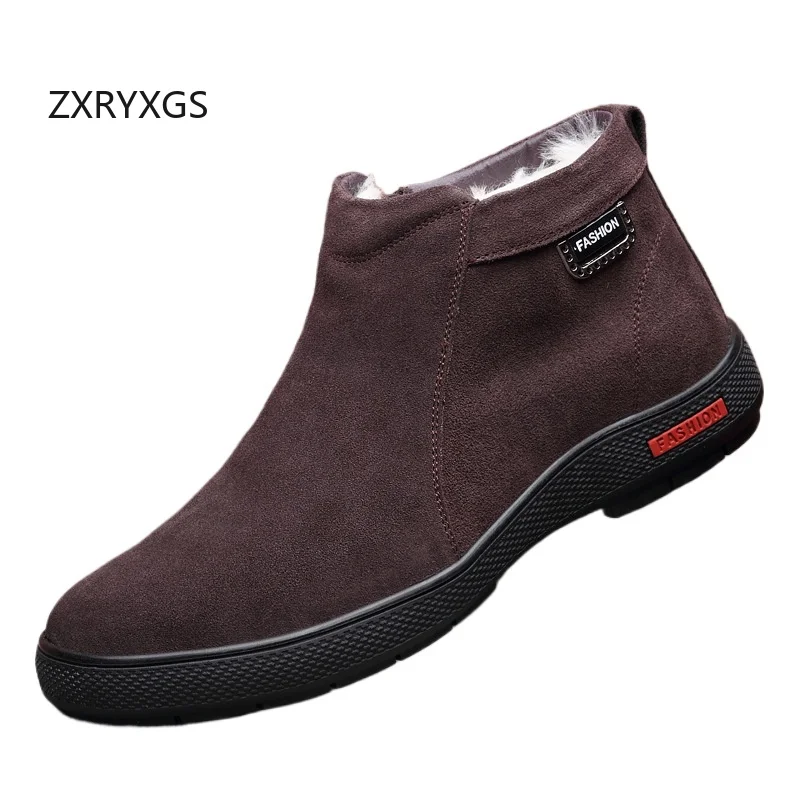 ZXRYXGS Top Layer Cow Suede Wool Boots Warm Sneakers Fashion Casual Shoes 2025 New Winter Trendy Shoes Men Boots Snow Boots Flat
