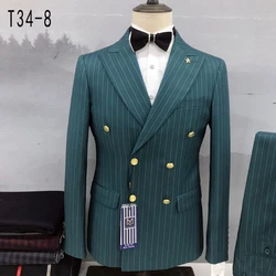 (Coat+pants) European and American style men's suit set, high-end men suit, striped men's suit, business suit, wedding suit