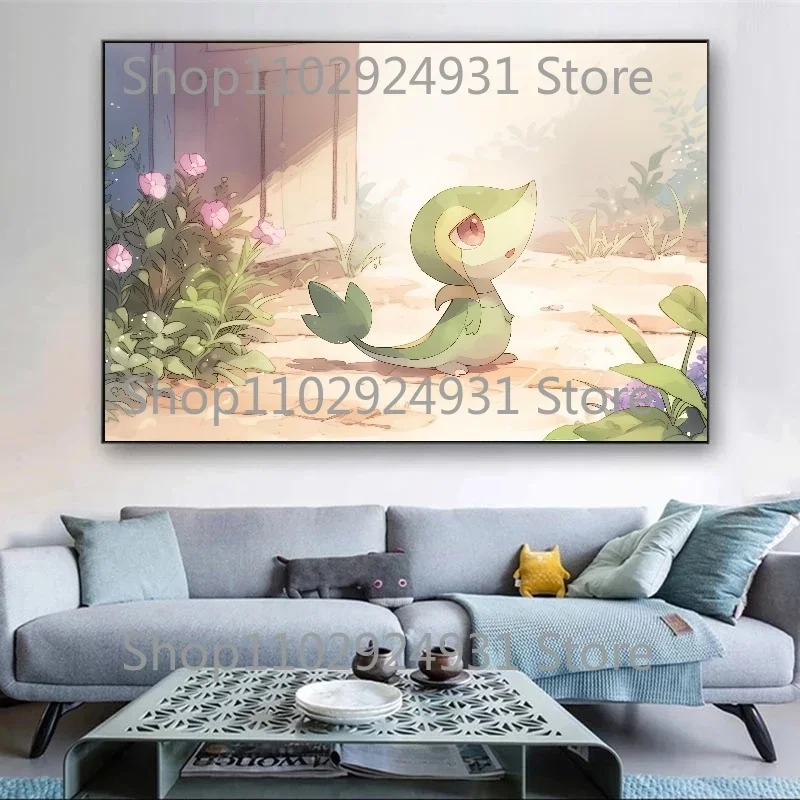 Anime Pokemon Poster Cute Eevee Bulbasaur Charmander Printed Canvas Painting Children's Room Decoration Art Painting Gift