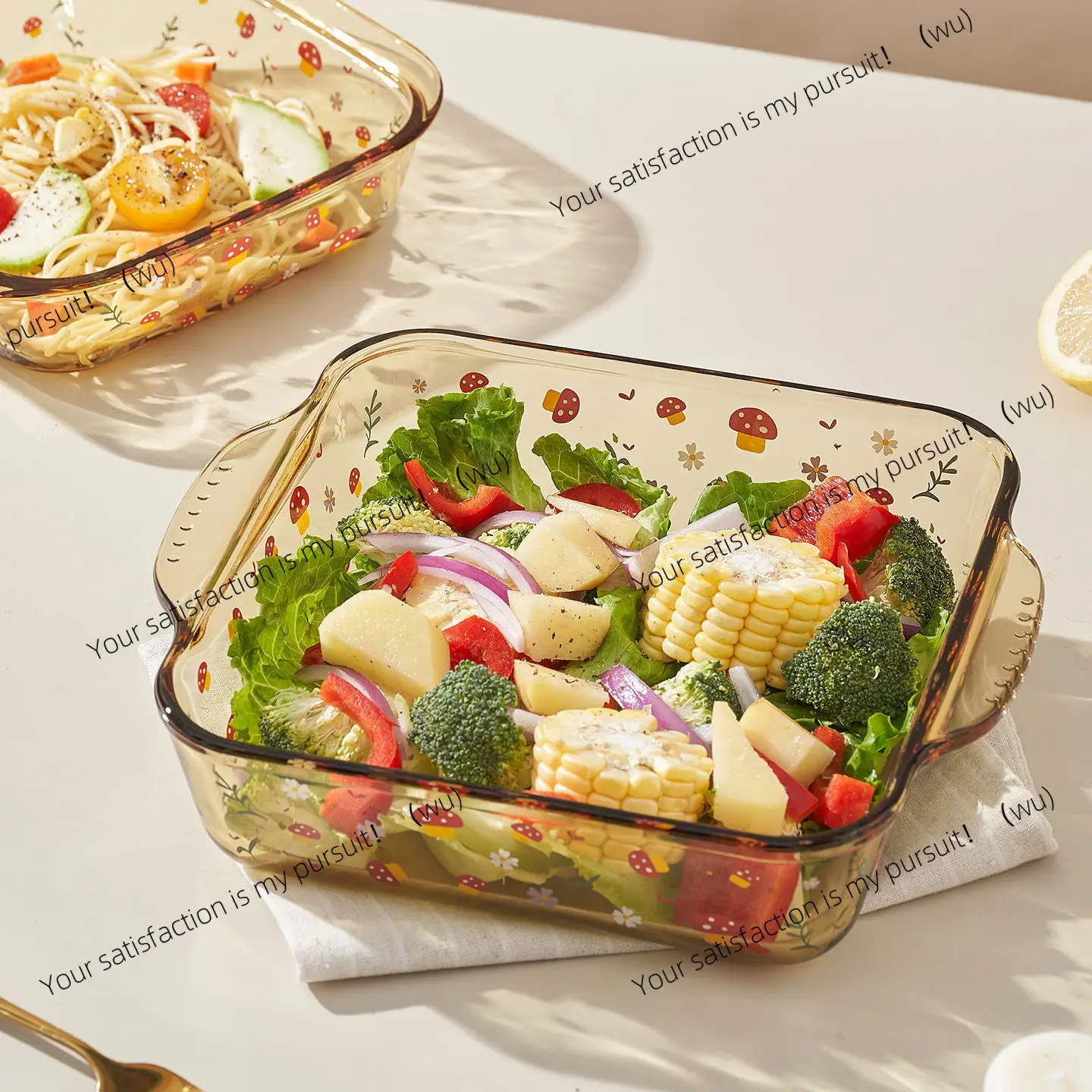 Glass baking pan, steaming oven, microwave oven special utensils, juice seafood container, rectangular high temperature steaming