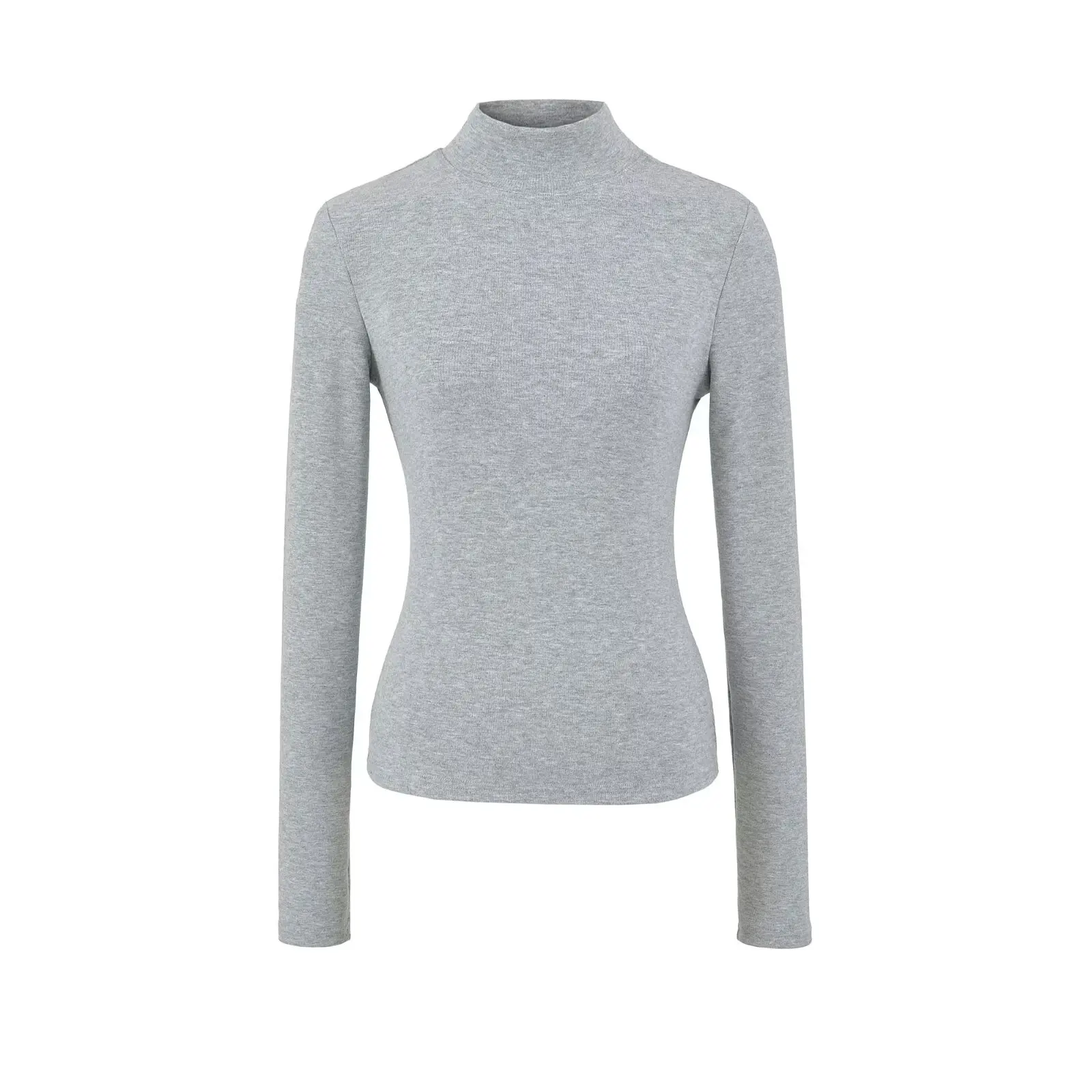 T-shirt lunga da donna Sve Double-face Fce High Ne Slim Fit Strato base irt Casual Sle Autunno Inverno Faion