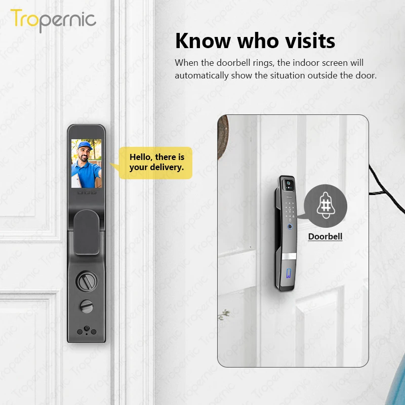 Tropernic Mobile Tuya WiFi  Lock Waterproof Outdoor Smart Biometric Fingerprint Face Automatic Door Lock with Eye Scanner