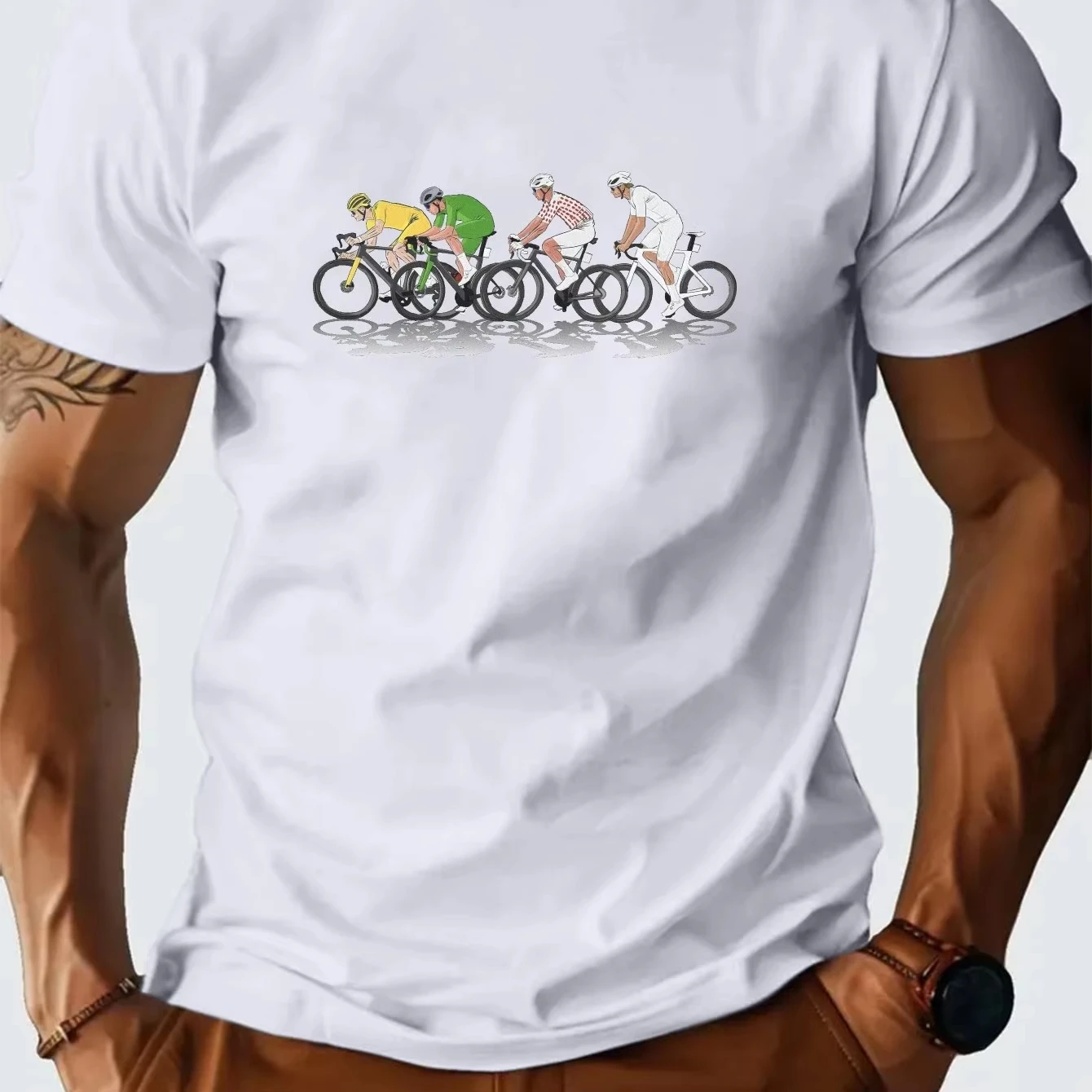 Camiseta gráfica Tour De France para hombre, camiseta transpirable que absorbe la humedad con camiseta oficial de manga corta con cuello redondo informal